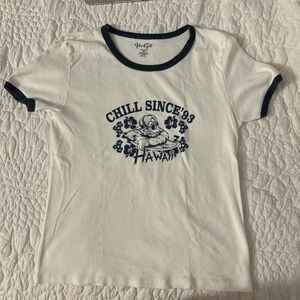 Brandy Melville White and Blue Graphic Tee